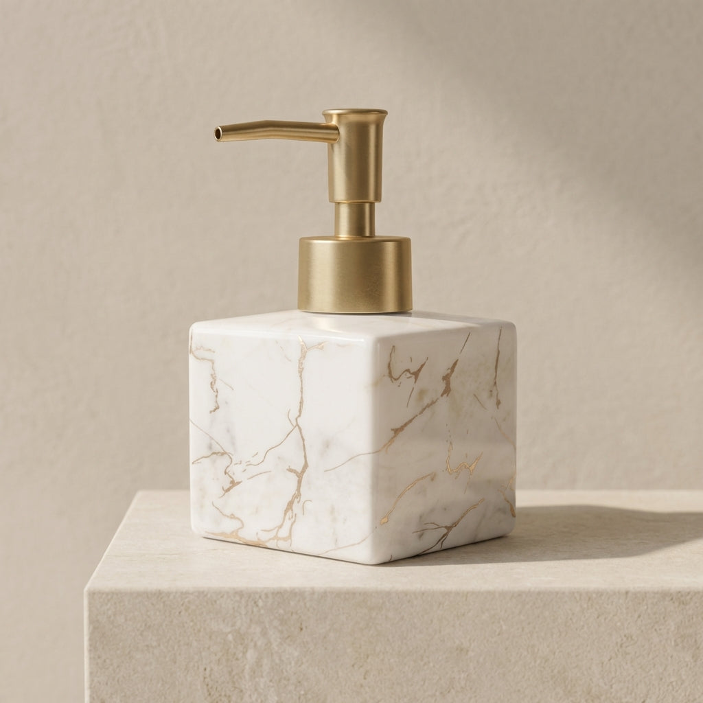 Ceramic Soap Dispenser Marble Finish Gold Pump Countertop 1