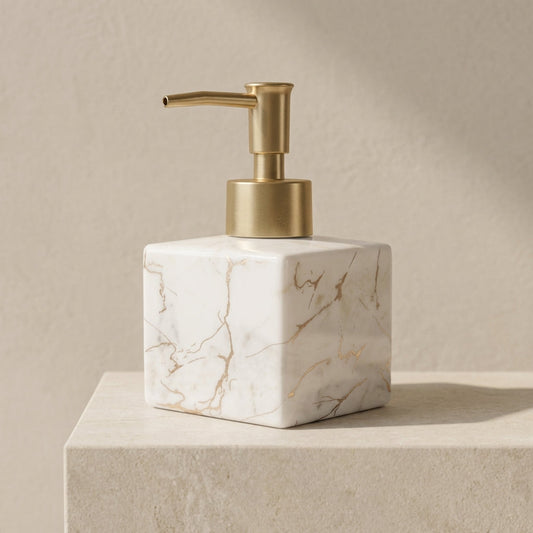 Ceramic Soap Dispenser Marble Finish Gold Pump Countertop 1