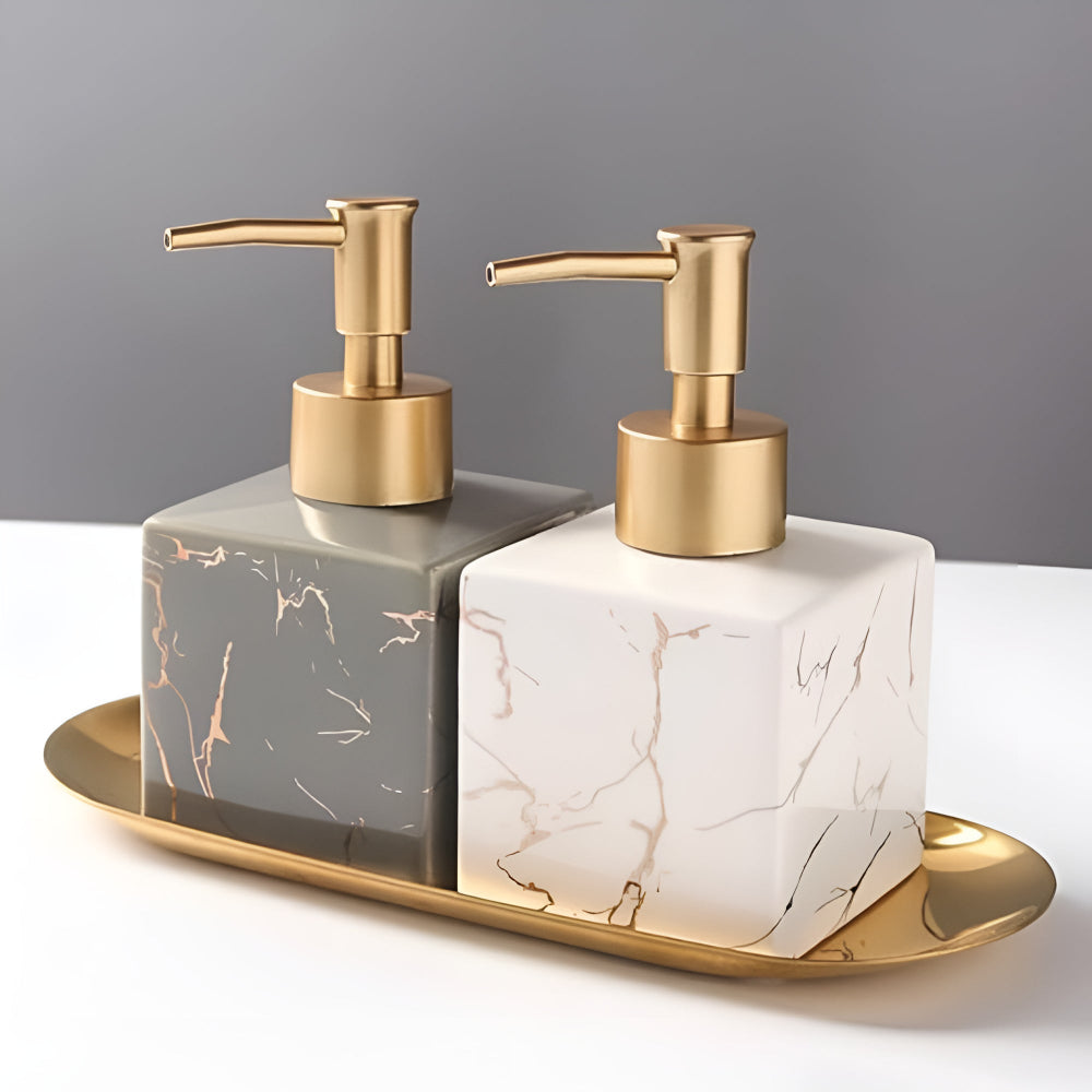 Ceramic Soap Dispenser Marble Finish Gold Pump Countertop 2