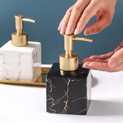 Ceramic Soap Dispenser Marble Finish Gold Pump Countertop 3