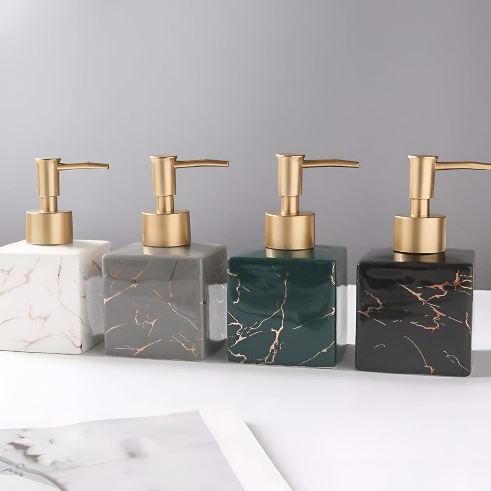 Ceramic Soap Dispenser Marble Finish Gold Pump Countertop 4