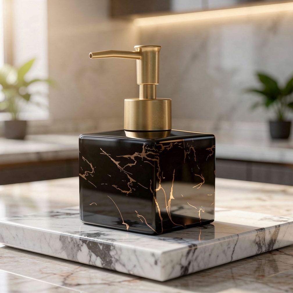 Ceramic Soap Dispenser Marble Finish Gold Pump Countertop 5
