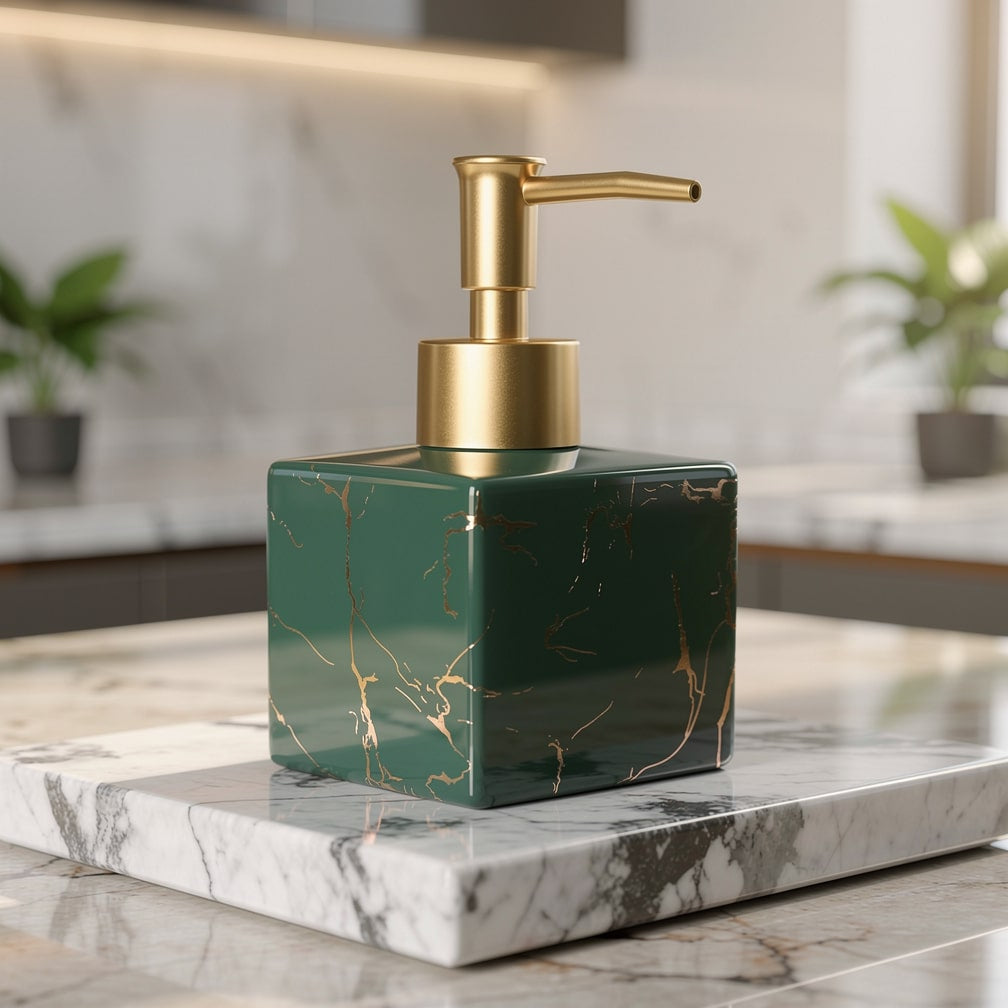 Ceramic Soap Dispenser Marble Finish Gold Pump Countertop 6