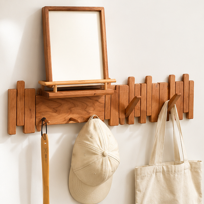 Royora Solid Wood Wall Mounted Coat Rack with Shelf & 4 Hooks for Entryway Organization