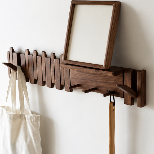 Royora Solid Wood Wall Mounted Coat Rack with Shelf & 4 Hooks for Entryway Organization