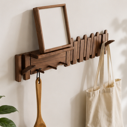 Royora Solid Wood Wall Mounted Coat Rack with Shelf & 4 Hooks for Entryway Organization