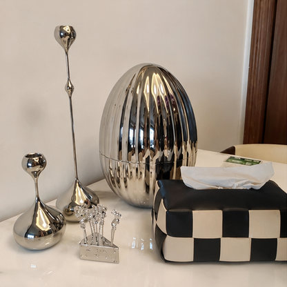 Royeva Modern Silver Candlestick Holder-Elegant Metal Taper Candle Stand Decor