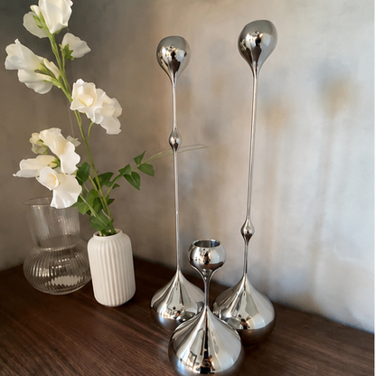 Royeva Modern Silver Candlestick Holder-Elegant Metal Taper Candle Stand Decor