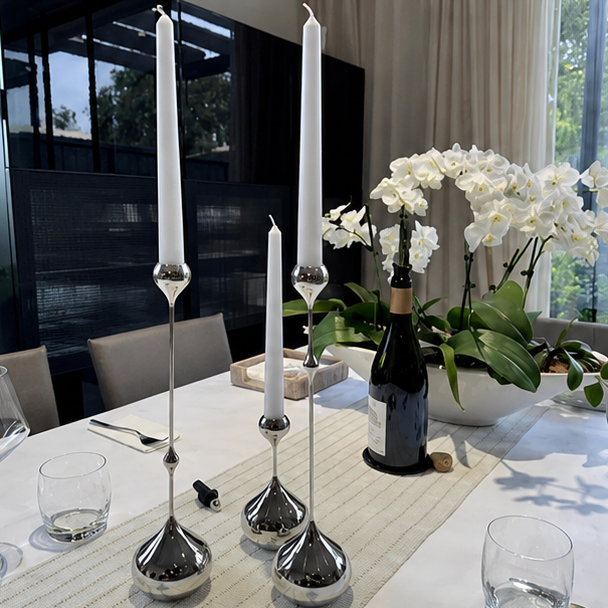 Royeva Modern Silver Candlestick Holder-Elegant Metal Taper Candle Stand Decor