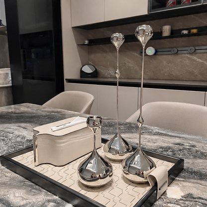 Royeva Modern Silver Candlestick Holder-Elegant Metal Taper Candle Stand Decor