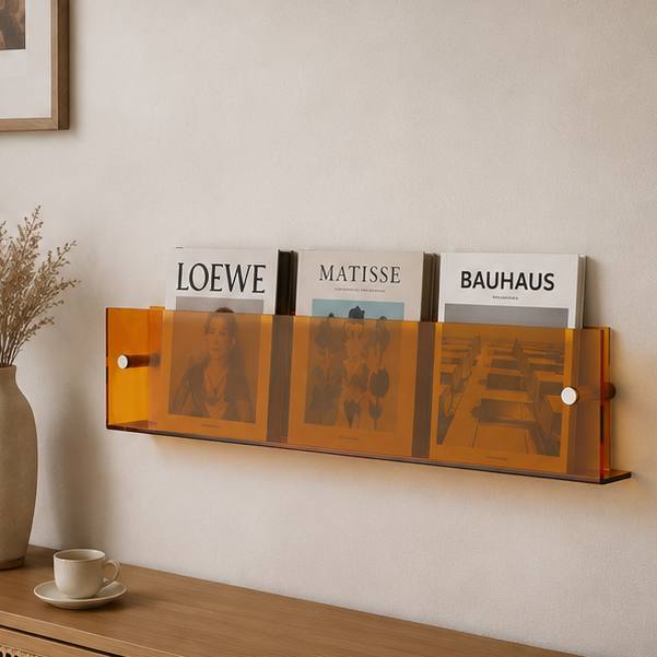 Novara Clear Floating Wall Shelf for Magazine and Book Display