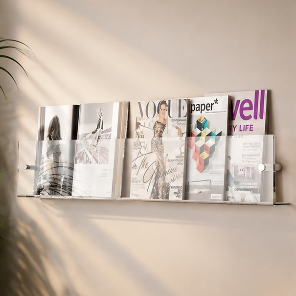 Novara Clear Floating Wall Shelf for Magazine and Book Display