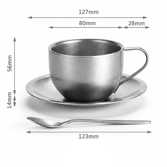 Novara Double Walled Stainless Steel Coffee Cup, Saucer, and Spoon Set