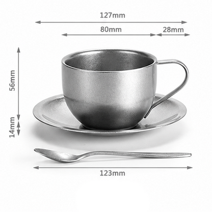 Novara Double Walled Stainless Steel Coffee Cup, Saucer, and Spoon Set