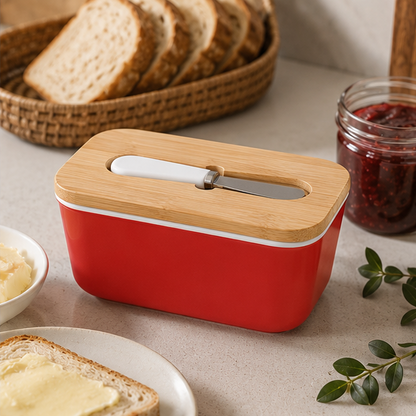 Eloria Ceramic Butter Dish with Bamboo Lid and Spreader Knife