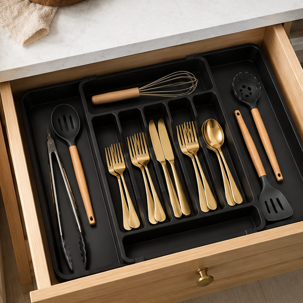 Elanor Extra Large Expandable Silverware Organizer with Adjustable Compartments