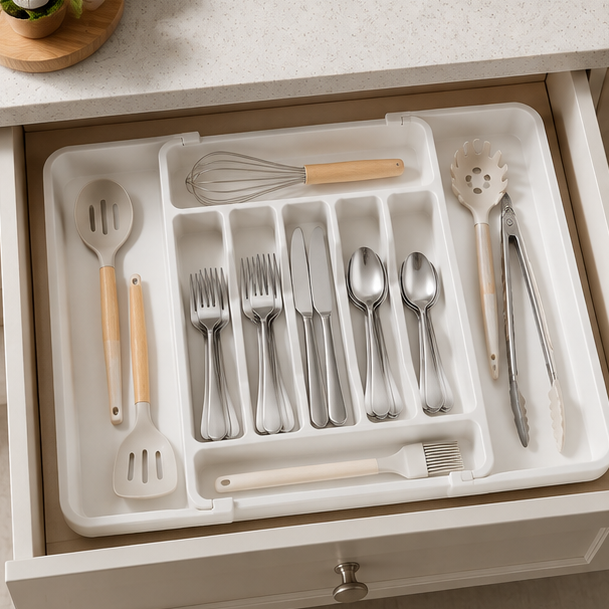 Elanor Extra Large Expandable Silverware Organizer with Adjustable Compartments