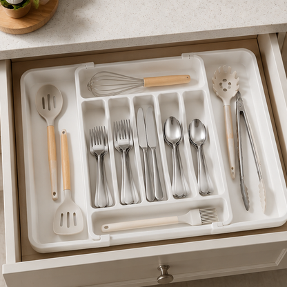 Elanor Extra Large Expandable Silverware Organizer with Adjustable Compartments