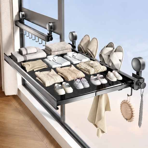Novara Wall Mount Folding Shelf for Bathroom or Balcony - Sturdy Metal Design
