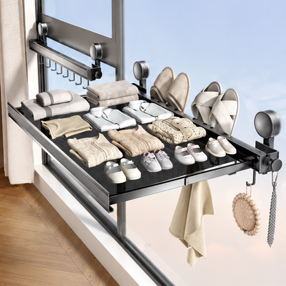 Novara Wall Mount Folding Shelf for Bathroom or Balcony - Sturdy Metal Design