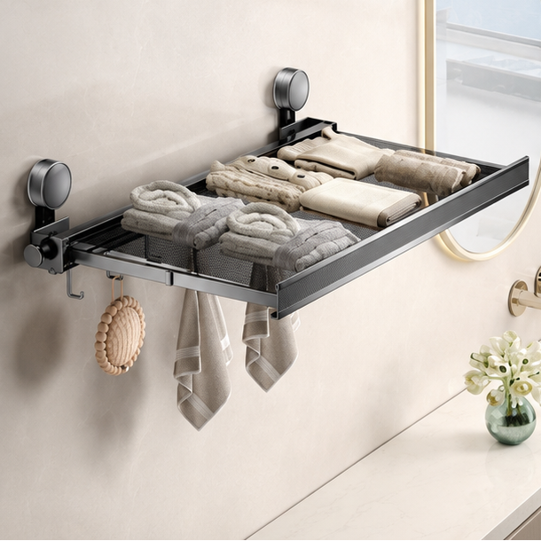 Novara Wall Mount Folding Shelf for Bathroom or Balcony - Sturdy Metal Design