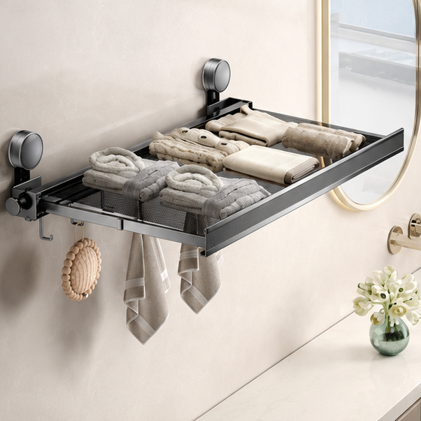 Novara Wall Mount Folding Shelf for Bathroom or Balcony - Sturdy Metal Design
