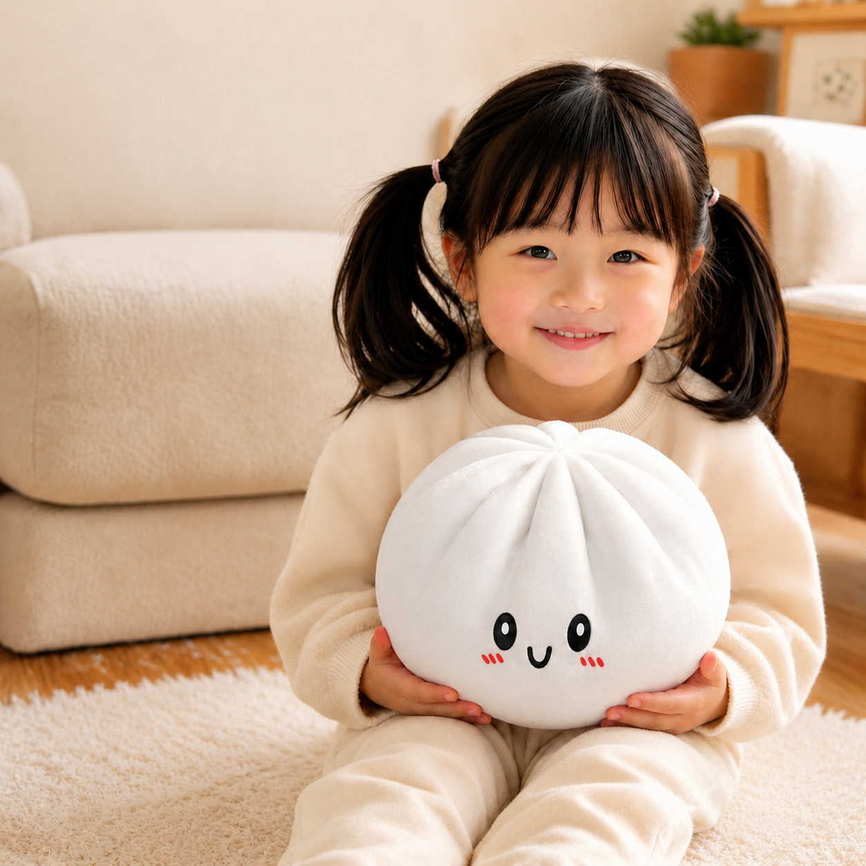 Novara Smiling Dumpling Plush Pillow-Soft Kawaii Food Stuffed Animal Toy