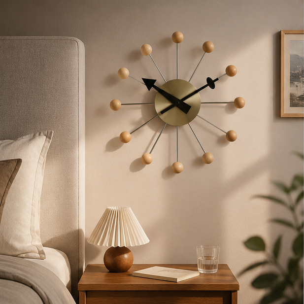 Novara Mid-Century Modern Silent Wall Clock - Colorful Orb Starburst Design, Non-Ticking 13-inch Metal Decor