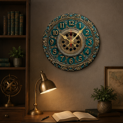 Eloria Vintage World Map Silent Wall Clock - Nautical Round Wood Decor