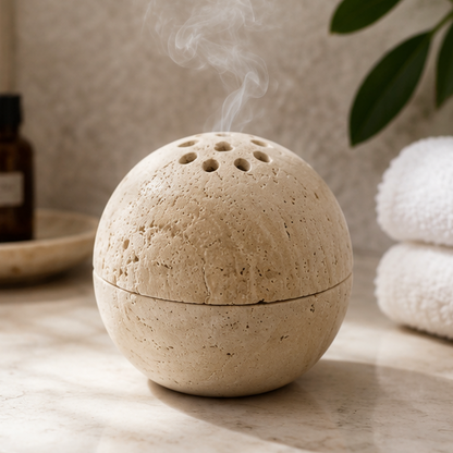 Royora Travertine Stone Orb Incense Burner - Elegant Home Decor and Aromatherapy