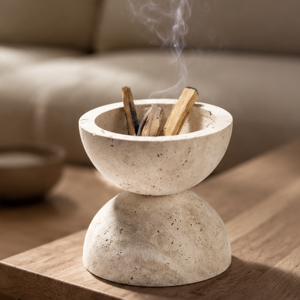 Royora Travertine Stone Orb Incense Burner - Elegant Home Decor and Aromatherapy