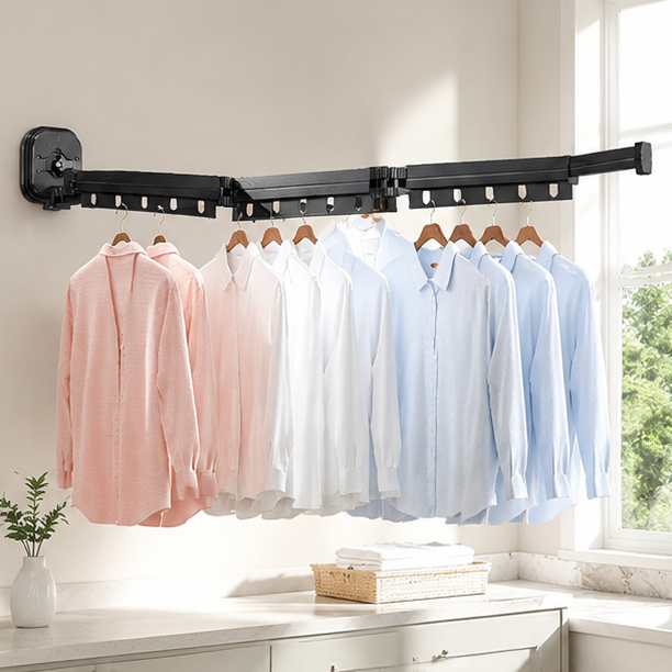 Royelle Wall Mounted Retractable Clothes Drying Rack-Space Saving Foldable