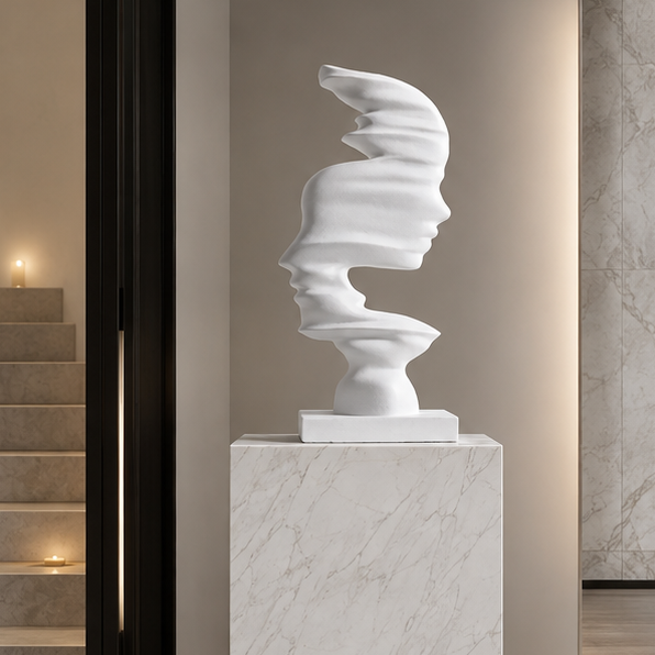 Novara Abstract Face Decor Sculpture-Modern Ceramic Art