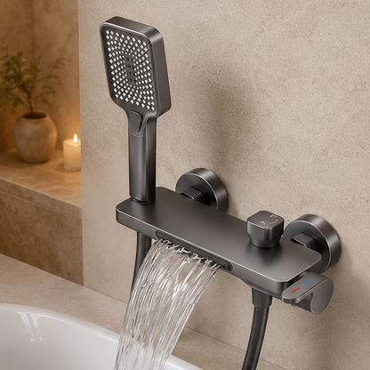 Royelle Wall Mounted Waterfall Faucet with Handheld Shower-Mixer Tap for Bathrooms