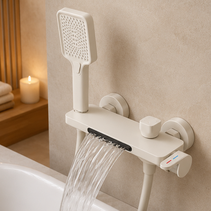 Royelle Wall Mounted Waterfall Faucet with Handheld Shower-Mixer Tap for Bathrooms