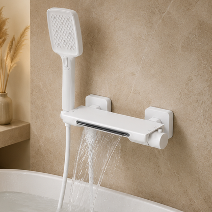 Royelle Wall Mounted Waterfall Faucet with Handheld Shower-Mixer Tap for Bathrooms