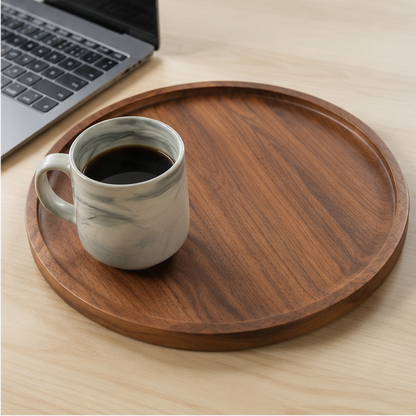 Novara Acacia Wood Serving Tray-Round Decorative Ottoman Tray