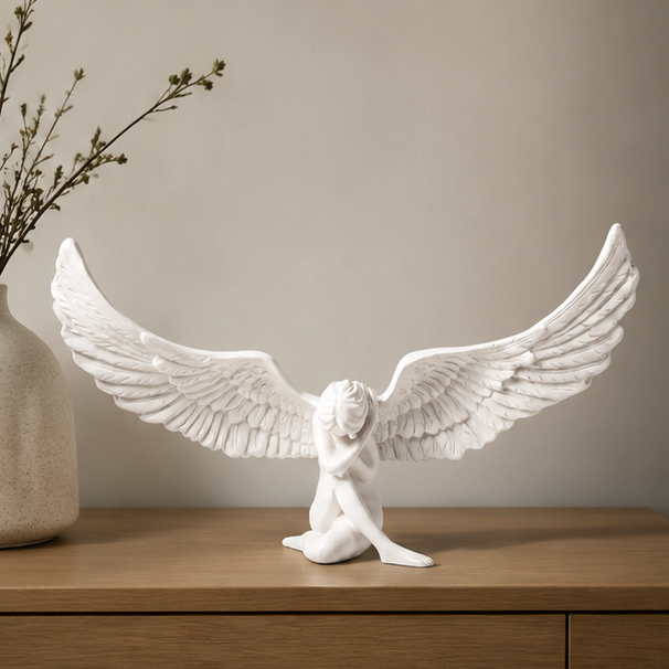 Novara Elegant Angel Statue Figurine-Modern Winged Sculpture Home Decor