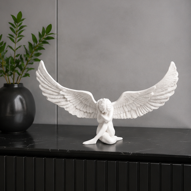 Novara Elegant Angel Statue Figurine-Modern Winged Sculpture Home Decor