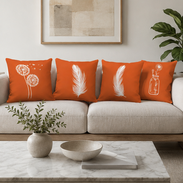 Novara Terracotta Boho Throw Pillow Covers Set of 4-Decorative Square Cushion Cases