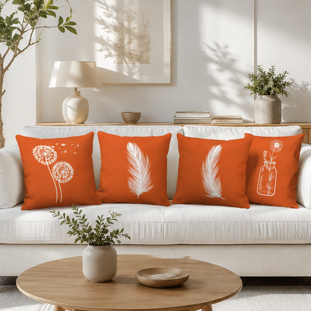 Novara Terracotta Boho Throw Pillow Covers Set of 4-Decorative Square Cushion Cases
