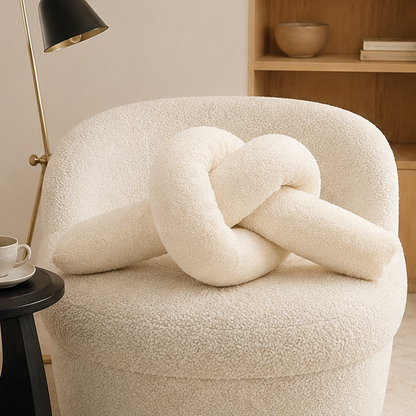 Novara Cream Knot Pillow-Trendy Decor Soft Sherpa Unique Throw Cushion