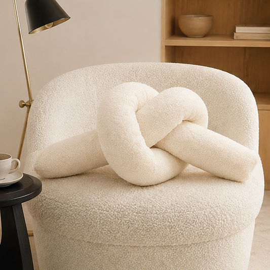 Novara Cream Knot Pillow-Trendy Decor Soft Sherpa Unique Throw Cushion