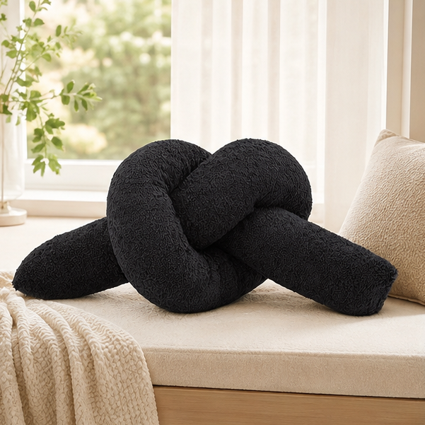 Novara Cream Knot Pillow-Trendy Decor Soft Sherpa Unique Throw Cushion