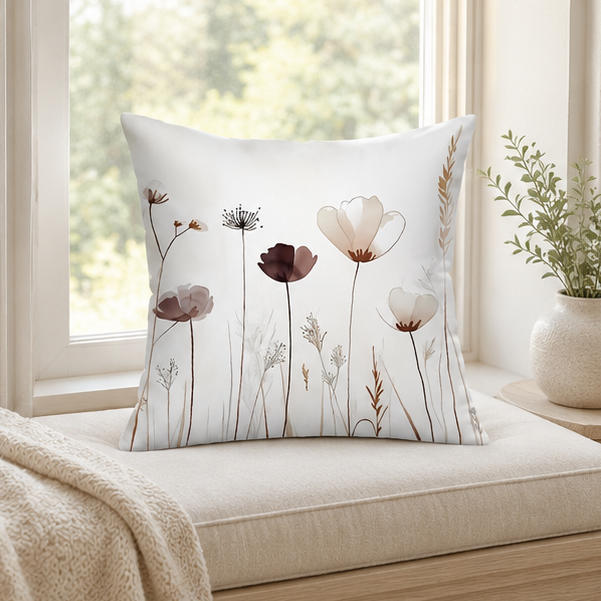 Royelle Watercolor Floral Throw Pillow Covers - Botanical Square Cushion Set
