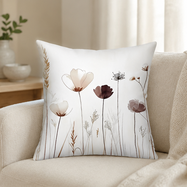 Royelle Watercolor Floral Throw Pillow Covers - Botanical Square Cushion Set