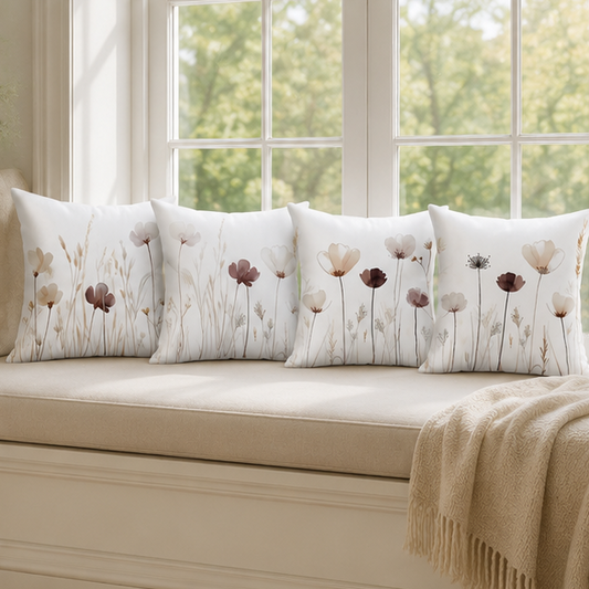 Royelle Watercolor Floral Throw Pillow Covers - Botanical Square Cushion Set