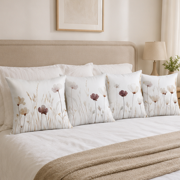 Royelle Watercolor Floral Throw Pillow Covers - Botanical Square Cushion Set