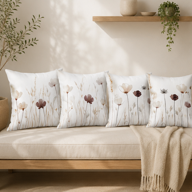 Royelle Watercolor Floral Throw Pillow Covers - Botanical Square Cushion Set