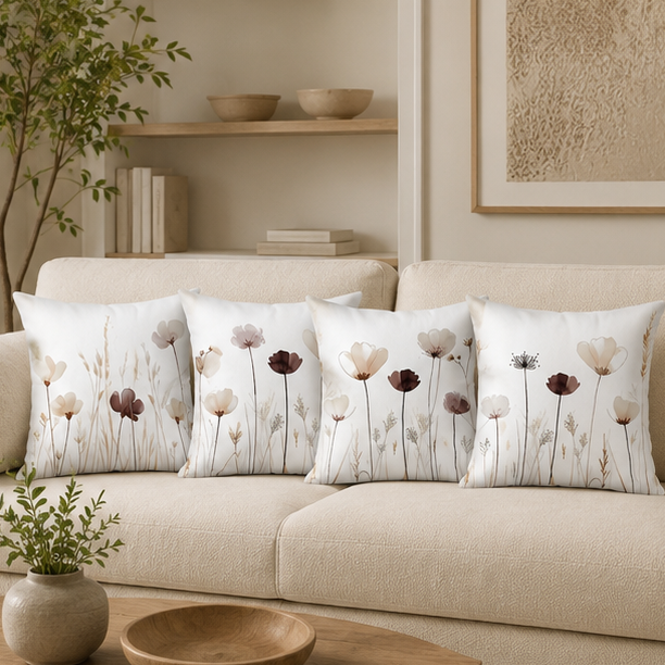 Royelle Watercolor Floral Throw Pillow Covers - Botanical Square Cushion Set
